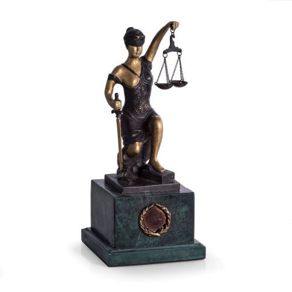 Blind Justice Kneeling Lady Justice Statue Green Marble base Woman